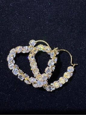 Gold-Tone Crystal Hoop Earrings - Clear Stone Hoops